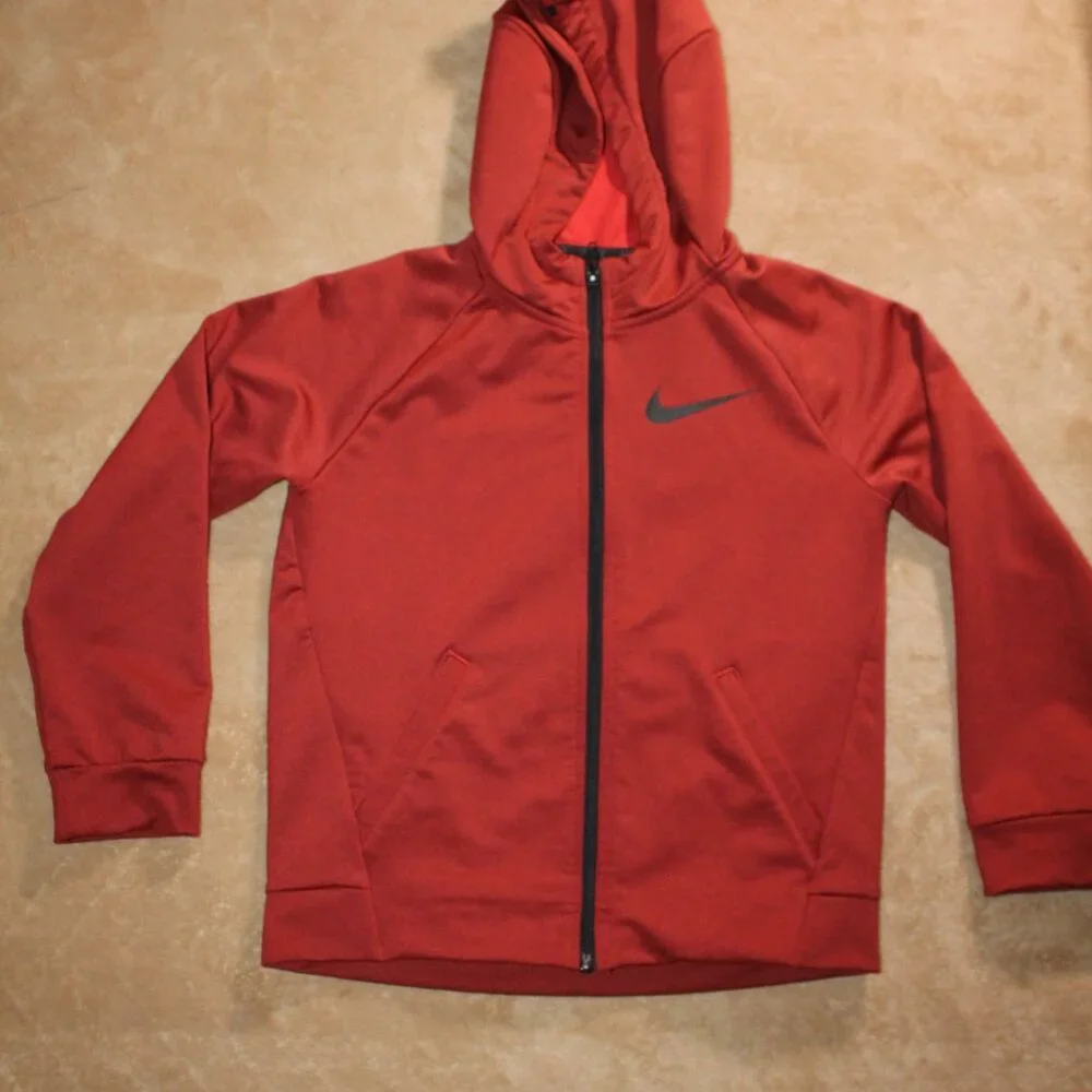 Nike Youth‎ Large Dri-Fit Red Black Log Full Zip Hooded Fall Jacket (AA2)